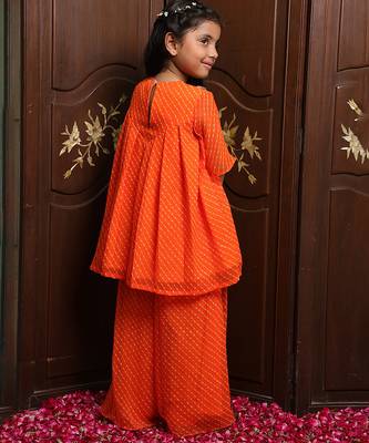 Vibrant orange embroidered georgette kurti set 2