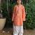 Orange printed cotton kurta pyjama