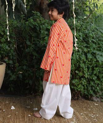 Orange printed cotton kurta pyjama 2