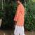 Orange printed cotton kurta pyjama