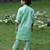 Pastel mint green embroidered cotton kurta pyjama