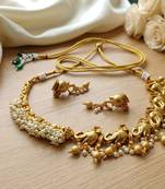 Antique gold south indian elephant temple choker necklace set with pearls | traditional ethnic bridal fashion jewelry