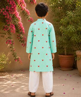 Mint green printed cotton kurta pyjama 2