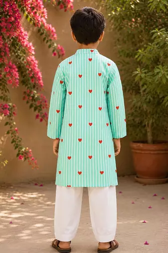 Mint green printed cotton kurta pyjama