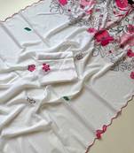 White soft chinon silk blend floral print ready to wear saree