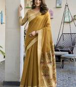 Mustard paithani palllu cotton jaquard casual wear saree