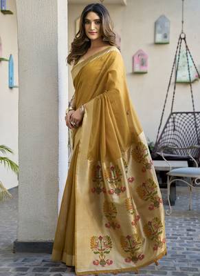 Mustard paithani palllu cotton jaquard casual wear saree 2