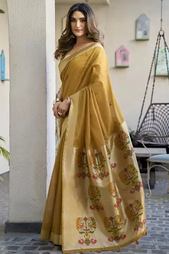 Mustard paithani palllu cotton jaquard casual wear saree