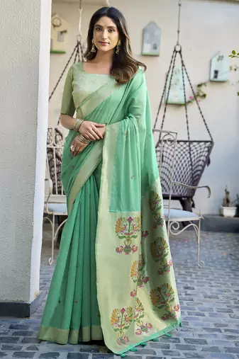 Turquoise  paithani palllu cotton jaquard casual wear saree