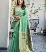 Turquoise  paithani palllu cotton jaquard casual wear saree