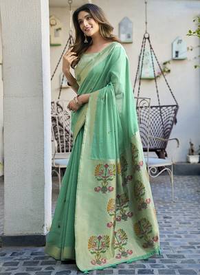 Turquoise  paithani palllu cotton jaquard casual wear saree 2