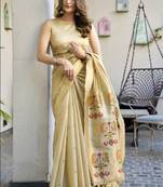 Beige paithani palllu cotton jaquard casual wear saree