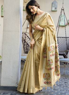 Beige paithani palllu cotton jaquard casual wear saree 4