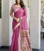 Onion pink paithani palllu cotton jaquard casual wear saree