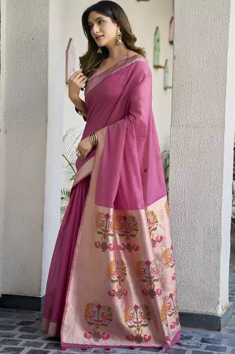 Onion pink paithani palllu cotton jaquard casual wear saree
