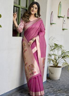 Onion pink paithani palllu cotton jaquard casual wear saree 3