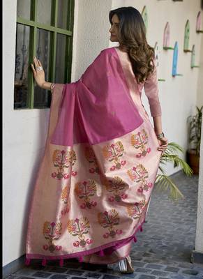 Onion pink paithani palllu cotton jaquard casual wear saree 5