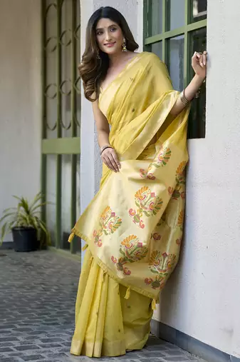 Yellow paithani palllu cotton jaquard casual wear saree