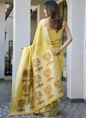 Yellow paithani palllu cotton jaquard casual wear saree 3