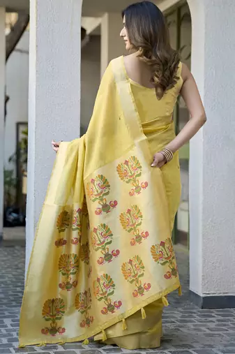 Yellow paithani palllu cotton jaquard casual wear saree