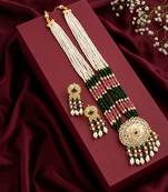 Kundan necklace set with mulitcolor beads & pearls | antique gold plated bollywood bridal wedding jewelry for women
