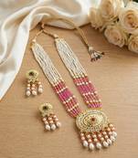 Kundan necklace set with mulitcolor beads & pearls | antique gold plated bollywood bridal wedding jewelry for women