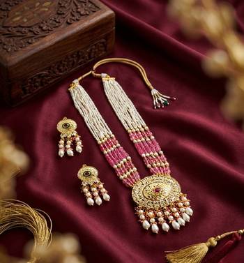 Kundan necklace set with mulitcolor beads & pearls | antique gold plated bollywood bridal wedding jewelry for women 2
