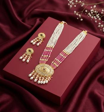 Kundan necklace set with mulitcolor beads & pearls | antique gold plated bollywood bridal wedding jewelry for women 3