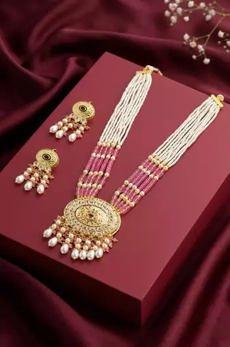 Kundan necklace set with mulitcolor beads & pearls | antique gold plated bollywood bridal wedding jewelry for women