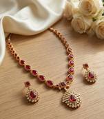 Gold plated ruby indian jewelry set  wedding necklace with earrings | bollywood bridal festival wear