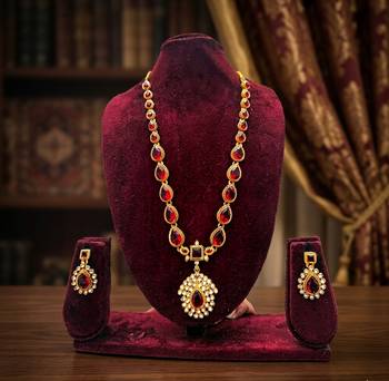 Gold plated ruby indian jewelry set  wedding necklace with earrings | bollywood bridal festival wear 2