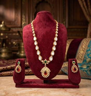 Gold plated ruby green indian jewelry set  wedding necklace with earrings | bollywood bridal festival wear 1