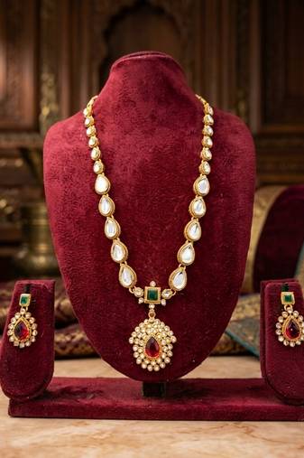 Gold plated ruby green indian jewelry set  wedding necklace with earrings | bollywood bridal festival wear