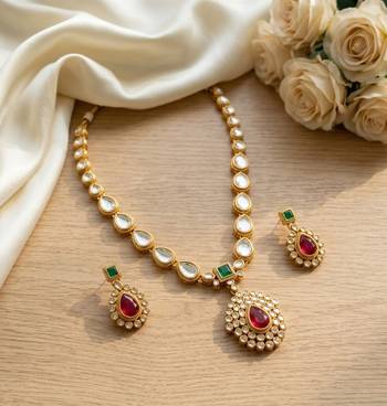 Gold plated ruby green indian jewelry set  wedding necklace with earrings | bollywood bridal festival wear 2