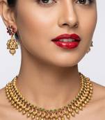 Antique gold plated south indian temple jewelry set choker necklace jhumka earrings wedding festival