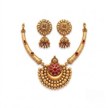 Antique gold plated temple jewelry set - traditional indian necklace with jhumka earrings for bridal wedding & festival 3