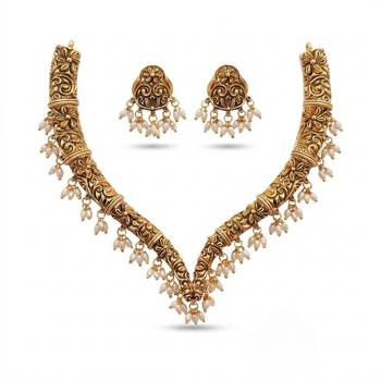 Handcrafted traditional gold-plated choker necklace set with pearl drops - ethnic jewelry for weddings 4
