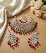 Kundan bridal choker jewelry set with  beads | indian wedding necklace, drop earrings & maang tikka