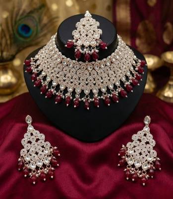 Kundan bridal choker jewelry set with  beads | indian wedding necklace, drop earrings & maang tikka 2