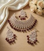 Kundan bridal choker jewelry set with  beads | indian wedding necklace, drop earrings & maang tikka