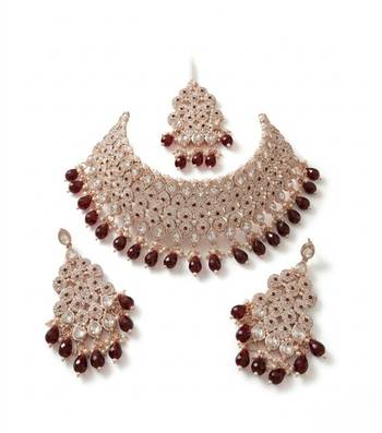Kundan bridal choker jewelry set with  beads | indian wedding necklace, drop earrings & maang tikka 3