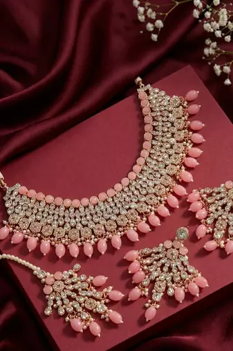 Kundan choker necklace set with earrings & maang tikka | indian bridal wedding & bollywood festival jewelry