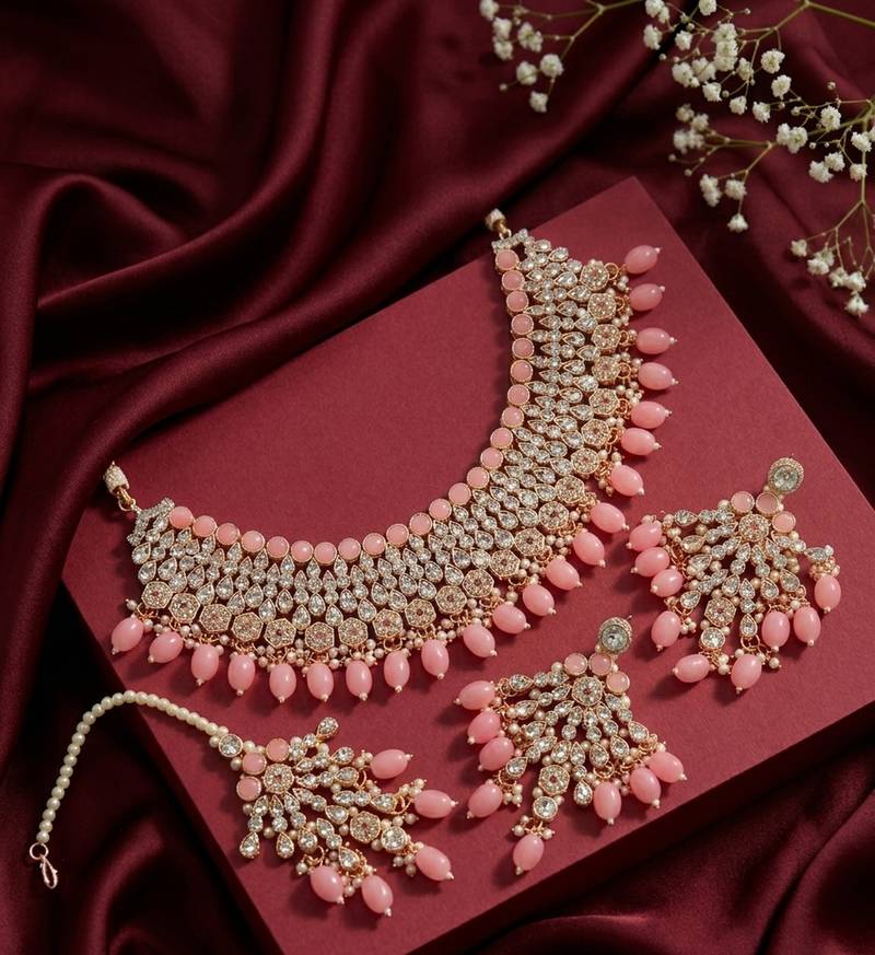 Kundan choker necklace set with earrings & maang tikka | indian bridal wedding & bollywood festival jewelry