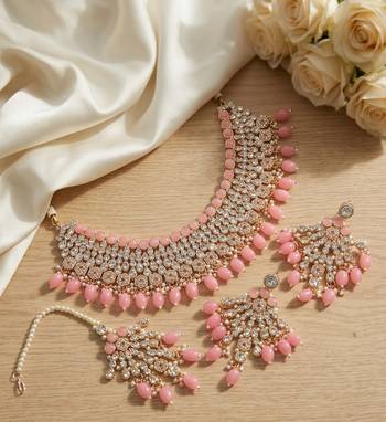 Kundan choker necklace set with earrings & maang tikka | indian bridal wedding & bollywood festival jewelry 2