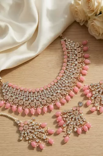 Kundan choker necklace set with earrings & maang tikka | indian bridal wedding & bollywood festival jewelry