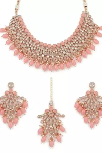 Kundan choker necklace set with earrings & maang tikka | indian bridal wedding & bollywood festival jewelry
