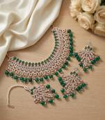 Green kundan choker necklace set with earrings & maang tikka | indian bridal wedding & bollywood festival jewelry