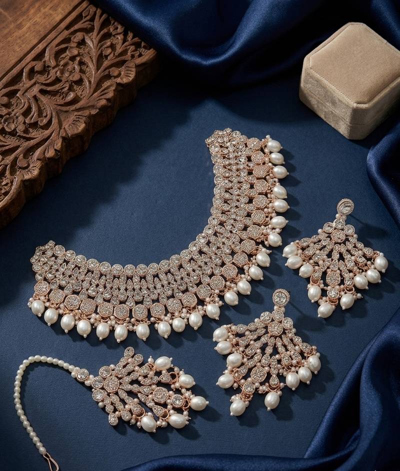Kundan choker necklace set with earrings & maang tikka | indian bridal wedding & bollywood festival jewelry