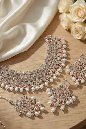 Kundan choker necklace set with earrings & maang tikka | indian bridal wedding & bollywood festival jewelry