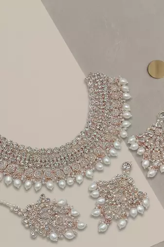 Kundan choker necklace set with earrings & maang tikka | indian bridal wedding & bollywood festival jewelry